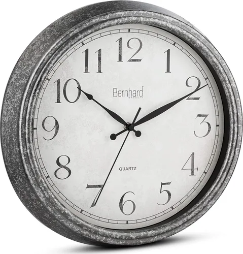 Vista 2 de Bernhard Products Reloj de pared rústico de 14 pulgadas, silencioso, sin tictac, funciona con pilas, decorativo, texturizado, rústico, granja, gris