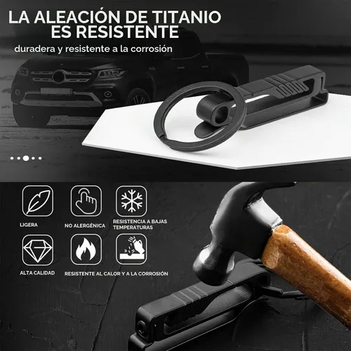 Vista 6 de TISUR Clip de llavero para cinturón de servicio, organizador de llavero de coche de titanio Negro