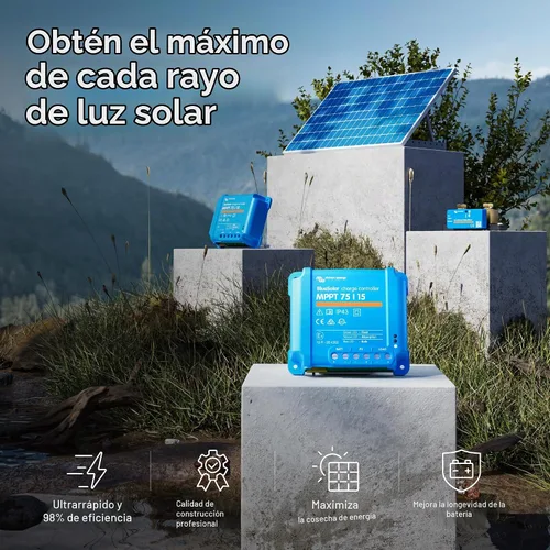 Vista 2 de Victron Energy BlueSolar MPPT Controlador de carga solar - Controladores de carga para paneles solares - 75V, 15 amperios, 12/24 voltios