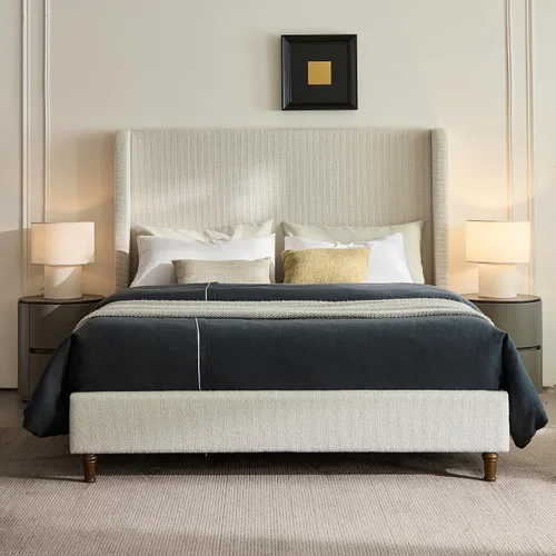 Vista 20 de Base de cama tapizada tamaño Queen, cabecera acolchada de 54" con respaldo geométrico, plataforma tapizada para dormitorio de niños, adolescentes