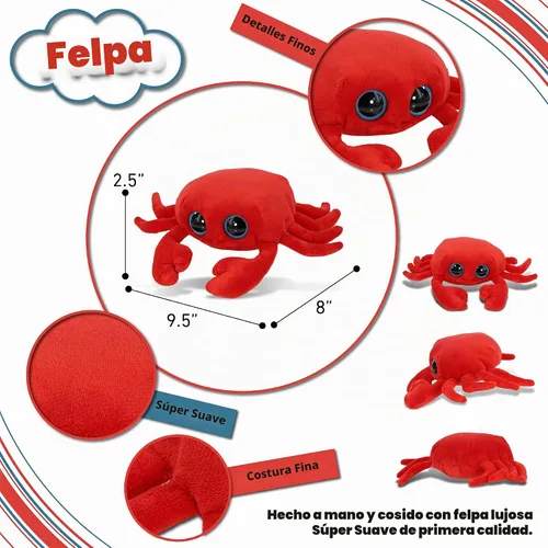 Vista 3 de Dollibu - Juguete de peluche de cangrejo rojo de ojo grande para niños, 9.5 pulgadas
