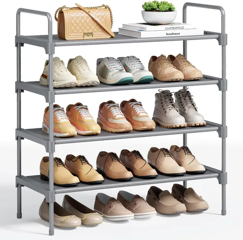 Vista 17 de Kitsure Zapatero para armario, organizador de zapatos para entrada de puerta delantera, estante apilable para zapatos, organizadores de armario Negro