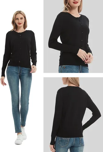Vista 4 de Women's Crew Neck Button Down Long Sleeve Cardigan Sweater