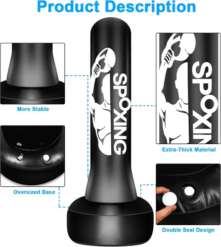 Vista 2 de Freestanding Punching Bags for Adults Teens - 70" Heavy Bag with Stand Men Standing Boxing Inflatable Kickboxing Training MMA Muay Thai Fitness
