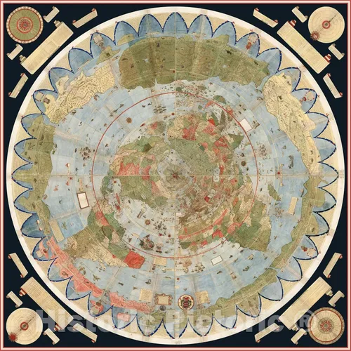 Vista 2 de Mapa histórico - Mapa del mundo, 1587, Urbano Monte - Arte de pared vintage - 24 x 24 pulgadas