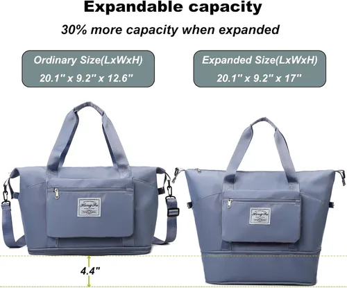 Vista 2 de Bolsa de viaje para mujer, bolsa de hombro grande expandible para fines de semana, bolsa de noche con funda para carrito y bolsillo húmedo, bolsa