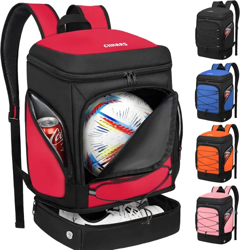 Vista 9 de Mochila de fútbol, bolsa de fútbol con soporte para pelotas, incluye zapatos de tacos separados y compartimento para bolas, bolsas