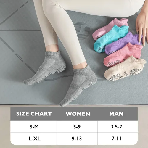 Vista 5 de Hstyle 6 pares de calcetines de yoga con agarres para mujeres y hombres, ideales para ballet, entrenamiento descalzo, calcetines antideslizantes