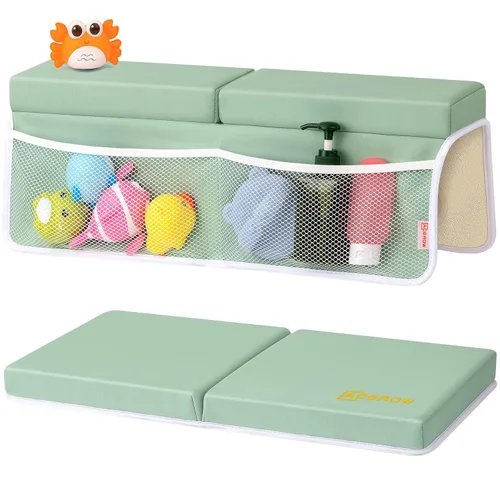 Vista 11 de Bath Kneeler and Elbow Rest Pad Set, 1.5” Thick Bathtub Kneeling Mat Cozy Memory Foam, Non-Slip 6 Suction Cups and 4 Toys Organizer Pockets
