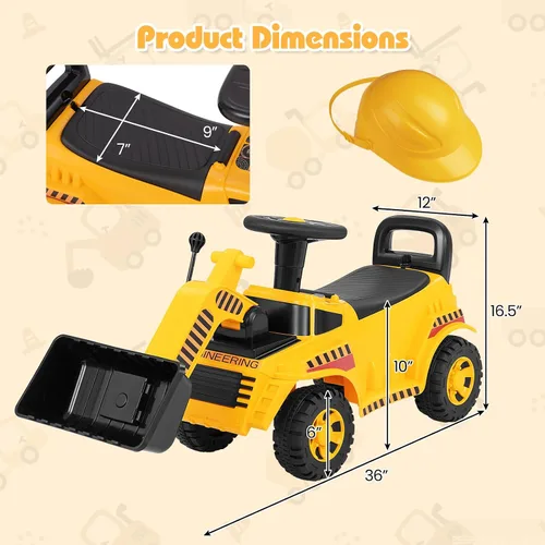 Vista 8 de HONEY JOY Ride On Excavadora, Coche de empuje para manejar para niños pequeños, Bulldozer de excavación al aire libre con pala funcional