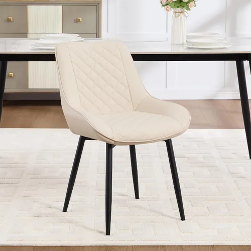Vista 11 de Silla de Comedor, Sillas de Comedor Modernas con Cojines Gruesos, Sillas de Comedor y Cocina Tapizadas en Cuero Sintético con Patas Metálicas Marrón