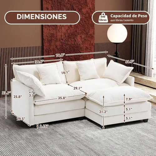 Vista 2 de Ihanherry - Sofá de nube de 3 plazas en L, modular, de asiento profundo, para sala de estar, cómodo cojín de asiento tapizado de doble capa, tela