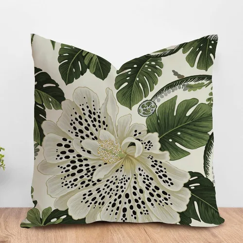 Vista 91 de ArogGeld Funda de cojín con flores verdes y blancas con flores grises y negras y hojas verdes en estilo chinoiserie, funda de almohada cuadrada