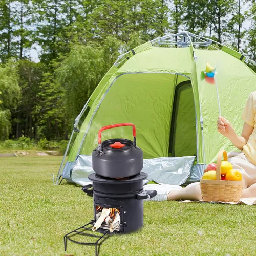 Vista 9 de Estufa de camping Lineslife Rocket de leña portátil para cocinar, estufa de madera para acampar al aire libre con bolsa de transporte