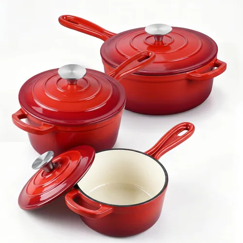Vista 21 de E-far Sartén de hierro fundido esmaltado con tapa, cacerola de horno holandés de 1 cuarto de galón, mini olla para cocinar, hervir, saludable