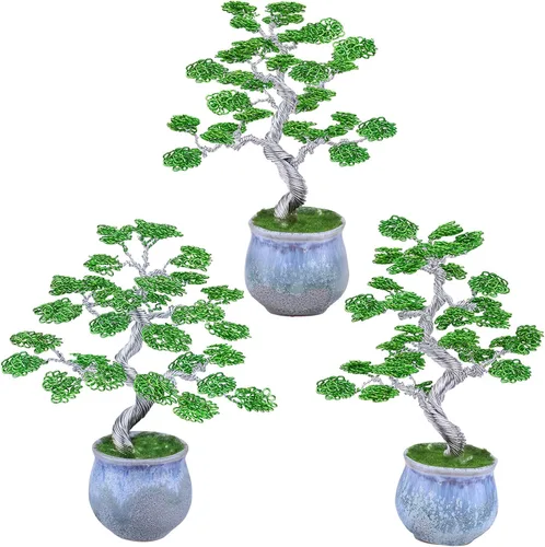 Vista 4 de rockcloud Escultura de árbol de dinero de alambre de aluminio con base de cerámica, bonsái de Feng Shui, decoración de oficina en casa para suerte