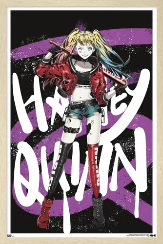 Vista 7 de Trends International DC Comics - Póster de pared de anime Harley Quinn, 14.725 x 22.375 pulgadas, versión enmarcada de madera de granero