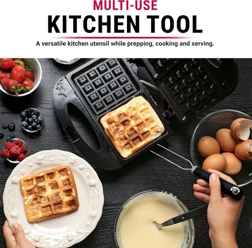 Vista 9 de Tenedor de gofres para gofres belgas, herramienta de cocina de acero inoxidable multiusos con mango de silicona, puntas biseladas, accesorio