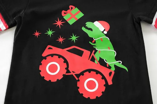 Vista 5 de Camisetas de Navidad para niños y niñas, camisetas de dinosaurio a rayas, camiseta de manga larga para niños, camiseta de camión para niños