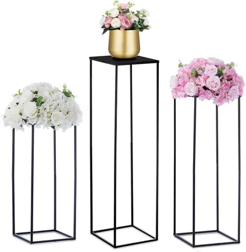 Vista 15 de Nuptio Jarrón de metal negro, 2 piezas de 15.7 pulgadas de alto, jarrones cilíndricos y cuadrados para centros de mesa, decoraciones para el hogar
