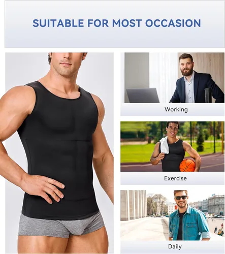 Vista 4 de Camiseta de compresión para hombre, adelgaza y moldea el cuerpo - chaleco de entrenamiento, camiseta de tirantes, para marcar abdominales, camisetas