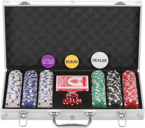 Vista 12 de Juego de 300 fichas de póquer numeradas para Texas Holdem, Blackjack, torneos con estuche de aluminio, 2 barajas de cartas, distribuidor, ciego Negro