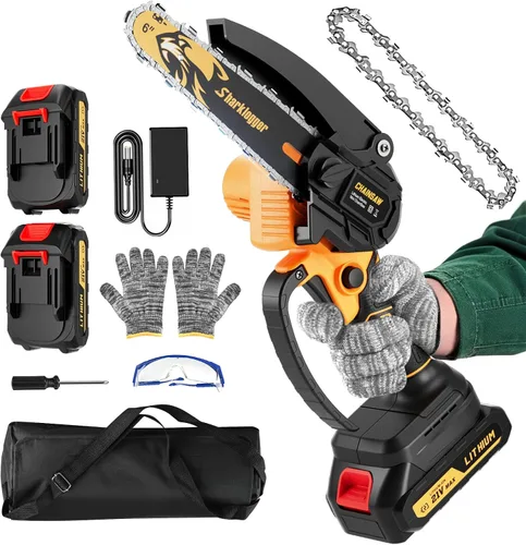 Vista 7 de Motosierra sin escobillas de 12" de 20V, motosierra eléctrica inalámbrica, motosierra portátil de mano, motosierras para poda de ramas y corte