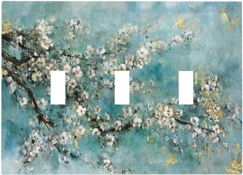 Vista 114 de Pintura al óleo de flores abstractas de 1 cuadrilla de interruptor de luz dúplex individual cubierta de salida placa de pared decorativa Placa