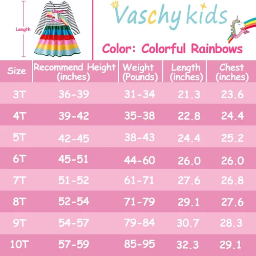 Vista 6 de VASCHY Dress for Girls,Cute Girls Long Sleeve Princess Party Outfit Clothes,ToddlerLittleBig Kid Girls Clothing 2-10T