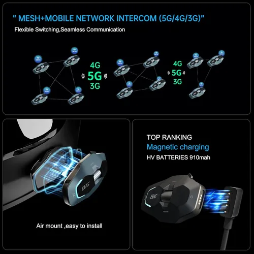 Vista 4 de SolaMr X10 Auriculares Bluetooth para Casco de Motocicleta Altavoces Audífonos, Intercomunicador para Casco de Esquí Sistema de Comunicación