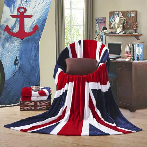 Vista 9 de Manta de franela suave y gruesa con bandera británica de Union Jack, de 59 x 79 pulgadas, manta grande de vellón coral esponjoso para el hogar