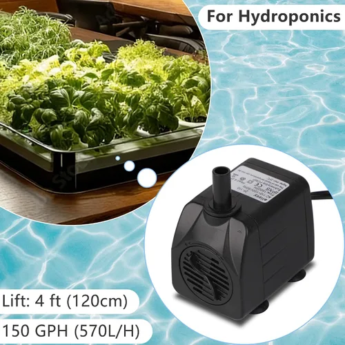 Vista 5 de alizzy Bomba de agua sumergible pequeña y duradera de 150 GPH (570L/H) 10 W con tubo para fuente, acuario, estanque, pecera, hidroponía