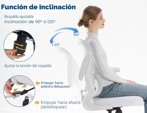 Vista 6 de TRALT Silla ergonómica de oficina, silla de escritorio con soporte lumbar ajustable, silla de computadora cómoda de malla con reposabrazos