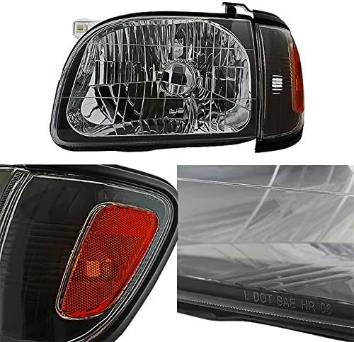Vista 2 de AKKON - Para faros delanteros negros 01-04 Toyota Tacoma Pickup Truck Faros delanteros + Luces de señal de esquina Juego de 4 piezas