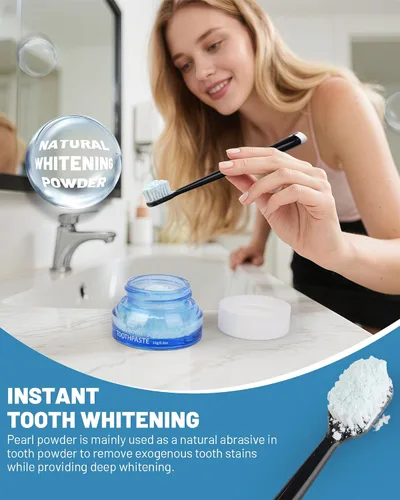 Vista 6 de Polvo blanqueador de dientes, polvo blanqueador de pasta dental, eliminación de manchas sin sensibilidad, blanqueador de dientes natural con sabor