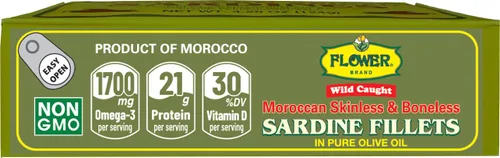 Vista 3 de Flower Sardinas enlatadas de marca (paquete de 5, sardinas deshuesadas y sin piel)