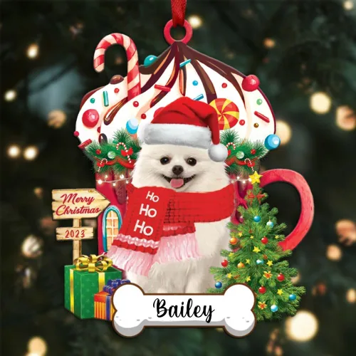Vista 132 de Akita1 - Adorno personalizado para perro, adorno de perro con nombre personalizado, plano impreso en 2D, acrílico colgante, Papá Noel y perro