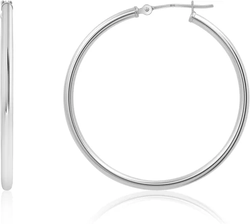 Vista 20 de Solid 10K or 14K Gold 12MM to 50MM Hoop Earrings for Women 10K oro blanco