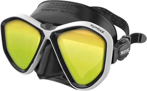 Vista 8 de Seac Símbolo, máscara de buceo hecha en Italia con dos lentes y hebilla 3D