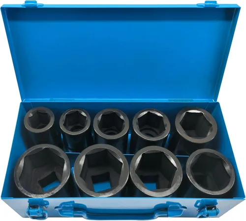 Vista 7 de Juego de enchufes de impacto profundo de 1 pulgada, 9 piezas de juegos de enchufes de impacto jumbo, acero cromado SAE de 1" a 2", diseño de 6