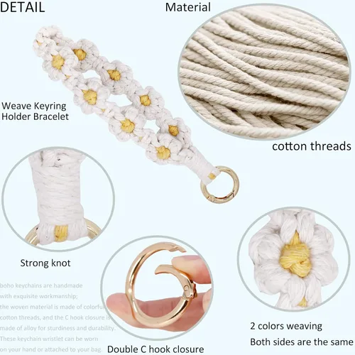 Vista 3 de BIHRTC Llavero de pulsera boho con soporte para lápiz labial, pulsera hecha a mano