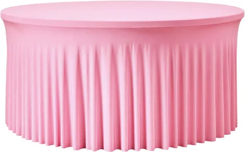 Vista 35 de Mantel redondo de 60 pulgadas en negro para mesas de 5 pies, funda de mesa ajustada de elastano con borde elástico y falda, lavable, sin arrugas