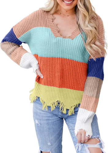 Vista 7 de Asvivid Suéter corto de punto de manga larga con cuello en V para mujer talla S-2XL