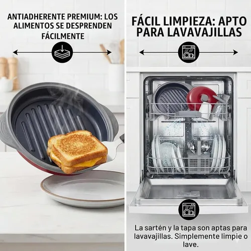 Vista 6 de MACONEE - Sartén para microondas con parrilla Parrilla, plancha y sartén para microondas con tapa para asar, dorar y crujir alimentos. Utensilios