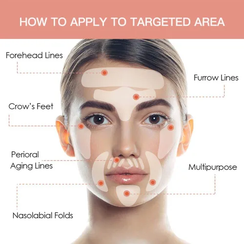 Vista 2 de Parches faciales alisadores de arrugas, tiras faciales antiarrugas, juego de 256 cintas faciales reutilizables para reducir la frente y alrededor