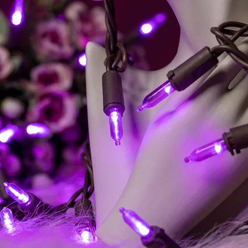 Vista 5 de YULETIME - Luces de Navidad LED púrpuras con cable marrón, 33 pies, 100 unidades, juego de luces de cadena certificadas por UL, calidad comercial