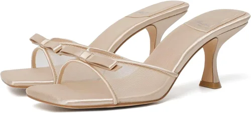 Vista 9 de Mostrin - Sandalias con tacón de gatitos para mujer, con punta redonda con lazo, vintage, sexy, de tacón aguja, sin talón, para fiesta y uso diario