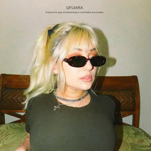 Vista 2 de Lentes de sol ovalados para mujeres y hombres, a la moda, pequeños de los años 90, UV400