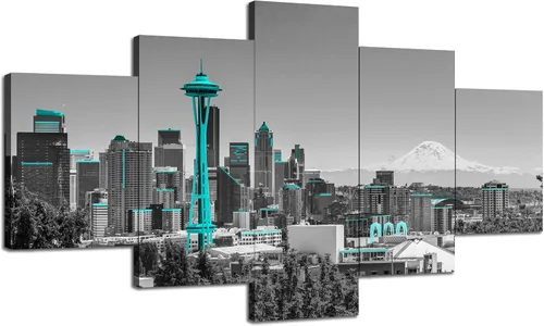 Vista 28 de Cawpom Arte de pared de Los Ángeles en blanco y negro, cuadro decorativo para pared, diseño de horizonte de Los Ángeles, póster de palmera, marco