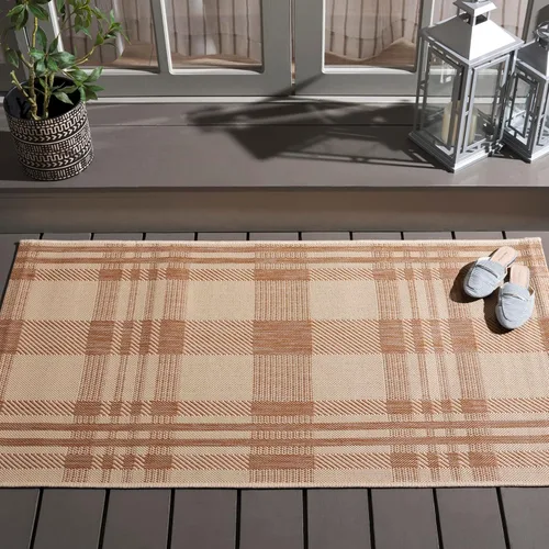 Vista 92 de SAFAVIEH Alfombra Lavable para Exteriores Colección Courtyard - 2'3" x 4', Beige y Azul, Patrón a Cuadros, No Desprende Pelusa y Fácil Limpieza